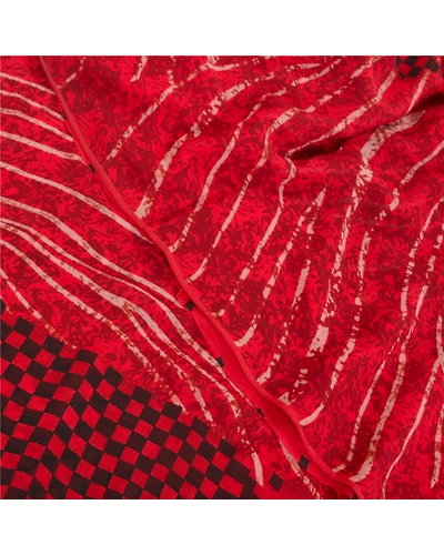 Sanskriti Vintage Red Indian Sarees Pure Georgette Silk Printed Sari 5 Yd Fabric, PRG-8170-Red-Printed Floral Design-Pure Georgette Silk-1