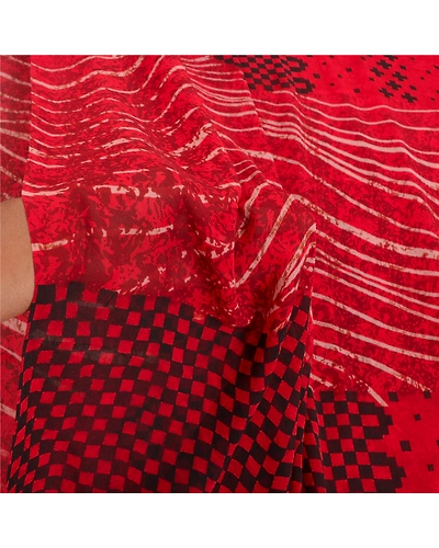 Sanskriti Vintage Red Indian Sarees Pure Georgette Silk Printed Sari 5 Yd Fabric, PRG-8170-Red-Printed Floral Design-Pure Georgette Silk-4