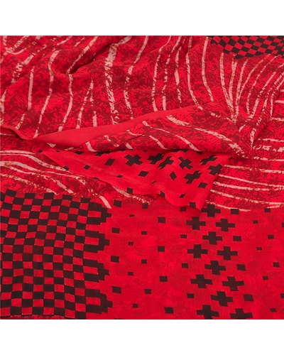 Sanskriti Vintage Red Indian Sarees Pure Georgette Silk Printed Sari 5 Yd Fabric, PRG-8170-Red-Printed Floral Design-Pure Georgette Silk-7