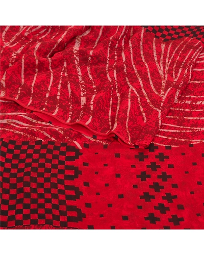 Sanskriti Vintage Red Indian Sarees Pure Georgette Silk Printed Sari 5 Yd Fabric, PRG-8170-Red-Printed Floral Design-Pure Georgette Silk-9