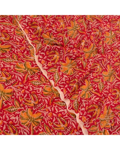 Sanskriti Vintage Red Saree Blend Georgette Indian Printed Sari 5Yd Craft Fabric, PRG-8181-Red-Printed Floral Design-Blend Georgette-1