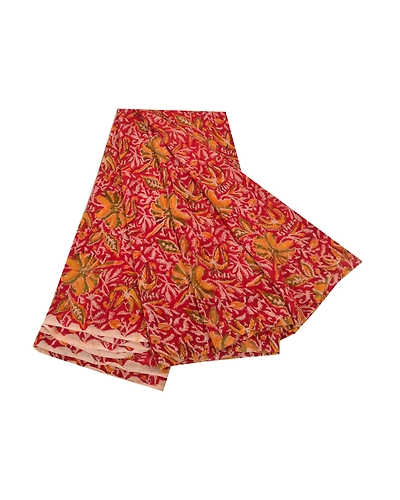 Sanskriti Vintage Red Saree Blend Georgette Indian Printed Sari 5Yd Craft Fabric, PRG-8181-Red-Printed Floral Design-Blend Georgette-2