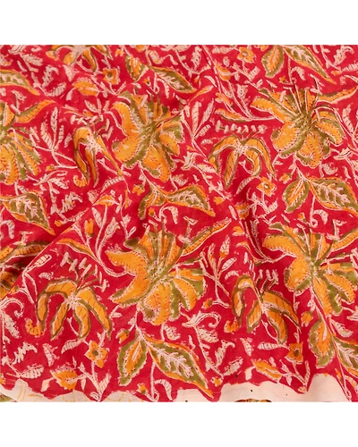 Sanskriti Vintage Red Saree Blend Georgette Indian Printed Sari 5Yd Craft Fabric, PRG-8181-Red-Printed Floral Design-Blend Georgette-6