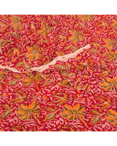 Sanskriti Vintage Red Saree Blend Georgette Indian Printed Sari 5Yd Craft Fabric, PRG-8181-Red-Printed Floral Design-Blend Georgette-7