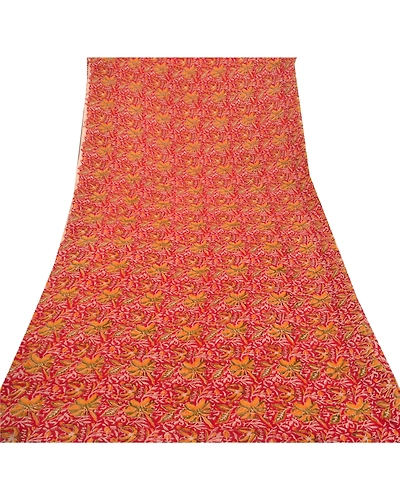 Sanskriti Vintage Red Saree Blend Georgette Indian Printed Sari 5Yd Craft Fabric, PRG-8181-Red-Printed Floral Design-Blend Georgette-8