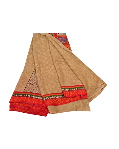Sanskriti Vintage Brown Sarees Pure Georgette Silk Human Printed Sari 5Yd Fabric, PRG-8184-Brown-Printed Floral Design-Pure Georgette Silk-2