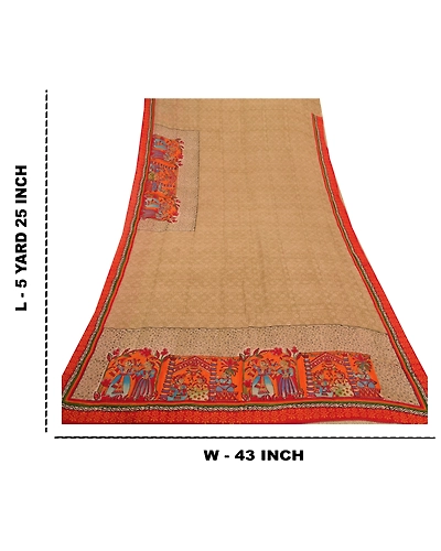 Sanskriti Vintage Brown Sarees Pure Georgette Silk Human Printed Sari 5Yd Fabric, PRG-8184-Brown-Printed Floral Design-Pure Georgette Silk-3
