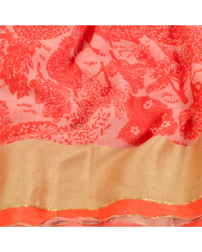 Sanskriti Vintage Red Saree Blend Georgette Printed Sari 5 Yard Craft Fabric, PRG-8187-Red-Printed Floral Design-Blend Georgette-6