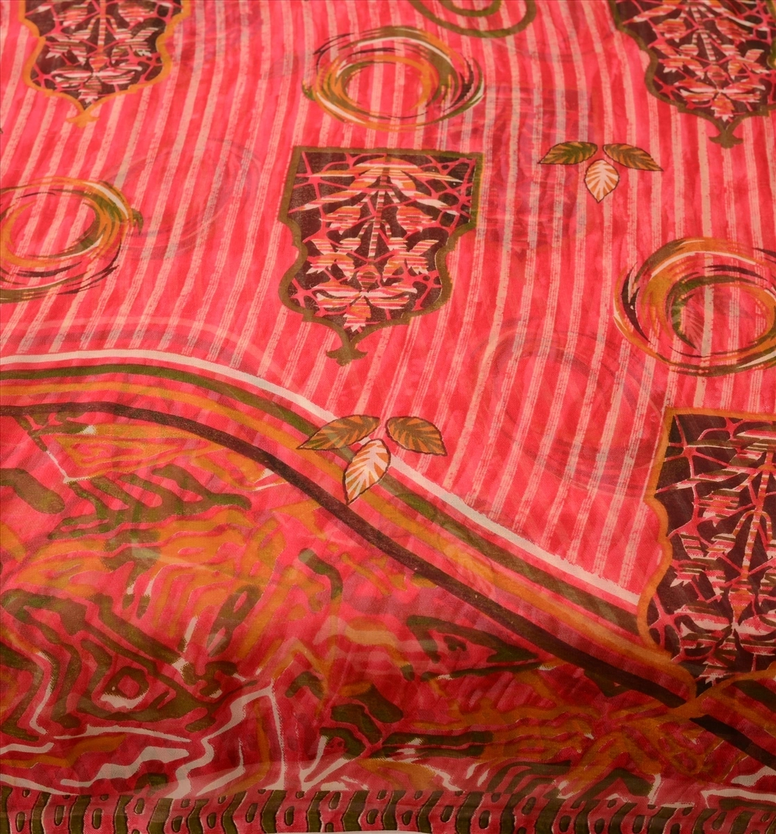 Sanskriti Vintage Indian Sari Pink Blend Georgette Printed Sarees Craft Fabric, PRG-82-Pink-Printed Work-Blend Georgette-1