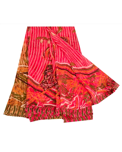 Sanskriti Vintage Indian Sari Pink Blend Georgette Printed Sarees Craft Fabric, PRG-82-Pink-Printed Work-Blend Georgette-7