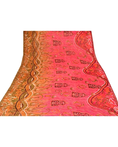 Sanskriti Vintage Indian Sari Pink Blend Georgette Printed Sarees Craft Fabric, PRG-82-Pink-Printed Work-Blend Georgette-8