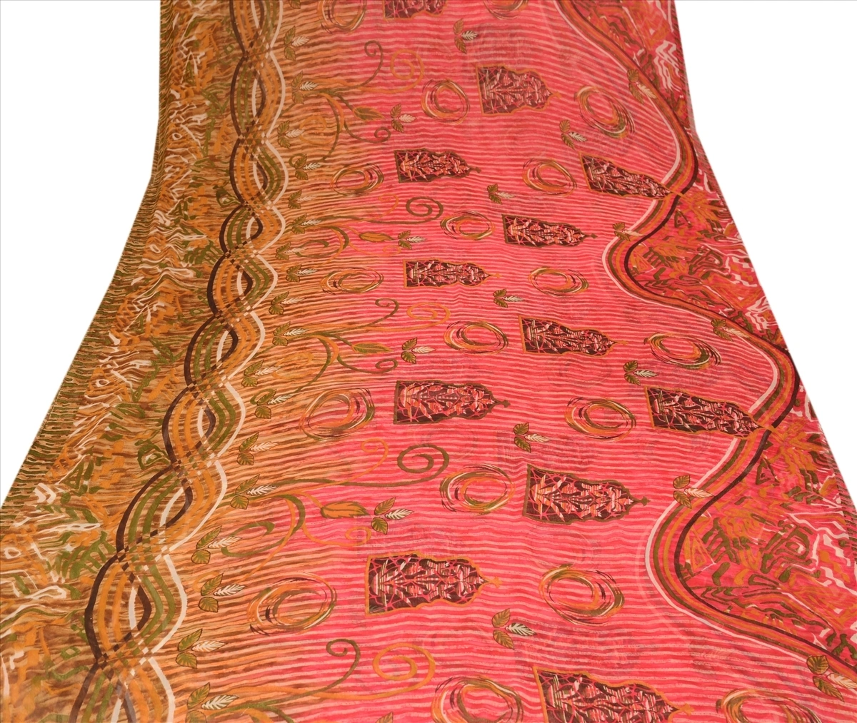 Sanskriti Vintage Indian Sari Pink Blend Georgette Printed Sarees Craft Fabric, PRG-82-Pink-Printed Work-Blend Georgette-9