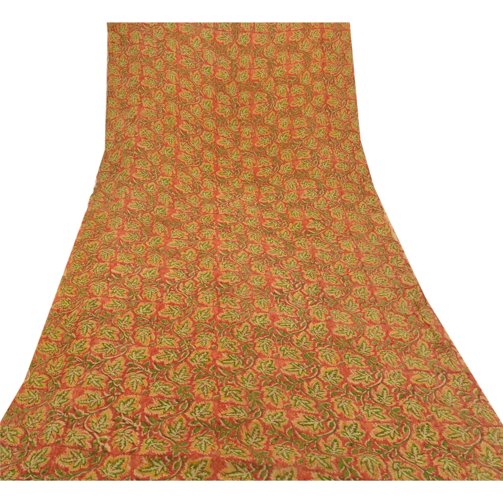 Sanskriti Vintage Orange Saree Blend Georgette Printed Sari 5 Yard Craft Fabric, PRG-8247-Orange-Printed Floral Design-Blend Georgette-8