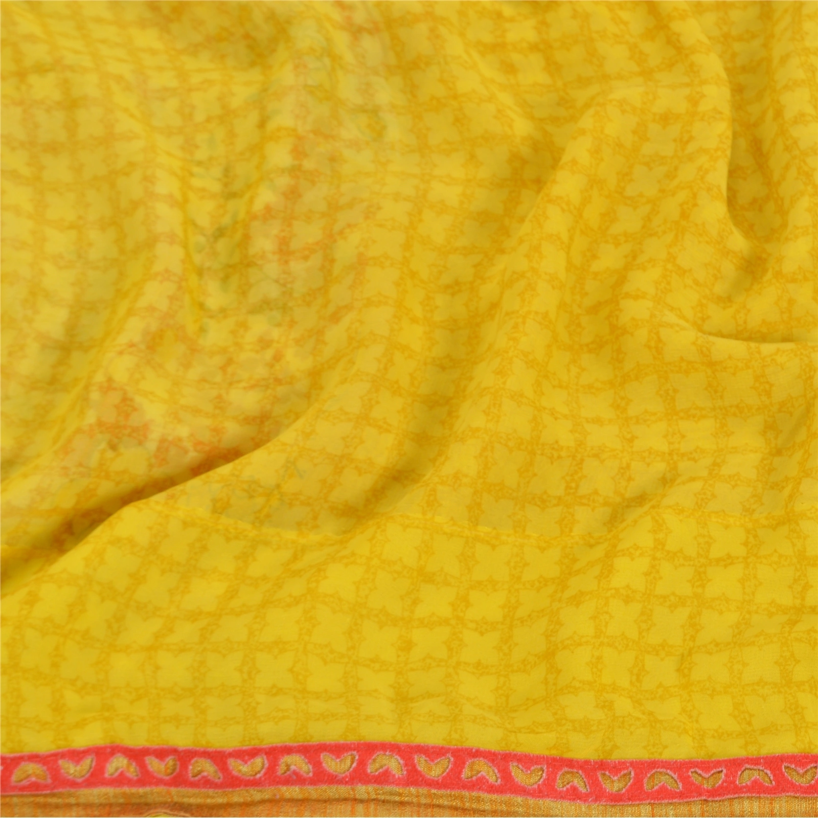 Sanskriti Vintage Yellow Sarees Georgette Printed Sari Floral Soft Craft Fabric, PRG-8275-Yellow-Printed Floral Design-Georgette-6