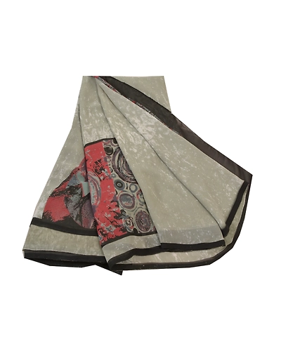 Sanskriti Vintage Gray Indian Saree Georgette Printed Sari 5 Yard Craft Fabric, PRG-8283-Gray-Printed Floral Design-Georgette-2