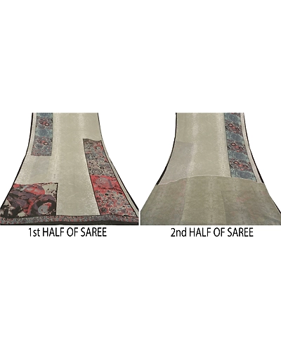Sanskriti Vintage Gray Indian Saree Georgette Printed Sari 5 Yard Craft Fabric, PRG-8283-Gray-Printed Floral Design-Georgette-5
