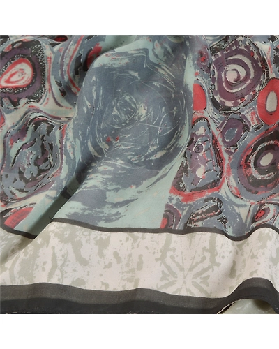Sanskriti Vintage Gray Indian Saree Georgette Printed Sari 5 Yard Craft Fabric, PRG-8283-Gray-Printed Floral Design-Georgette-6
