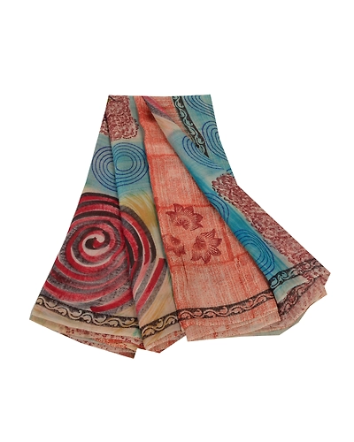 Sanskriti Vintage Red Saree Blend Georgette Printed Sari 5 Yard Craft Fabric, PRG-8289-Red-Printed Floral Design-Blend Georgette-2