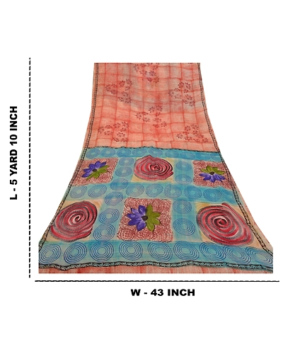 Sanskriti Vintage Red Saree Blend Georgette Printed Sari 5 Yard Craft Fabric, PRG-8289-Red-Printed Floral Design-Blend Georgette-3