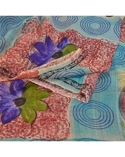 Sanskriti Vintage Red Saree Blend Georgette Printed Sari 5 Yard Craft Fabric, PRG-8289-Red-Printed Floral Design-Blend Georgette-7