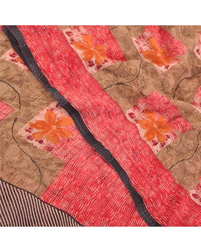 Sanskriti Vintage Red Sarees Pure Georgette Silk Printed Sari 5Yd Craft Fabric, PRG-8502-Red-Printed Floral Design-Pure Georgette Silk-1