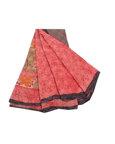 Sanskriti Vintage Red Sarees Pure Georgette Silk Printed Sari 5Yd Craft Fabric, PRG-8502-Red-Printed Floral Design-Pure Georgette Silk-2