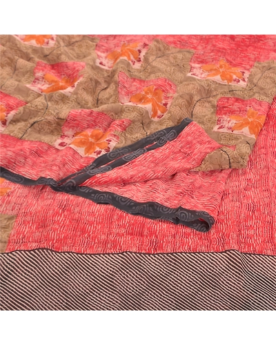 Sanskriti Vintage Red Sarees Pure Georgette Silk Printed Sari 5Yd Craft Fabric, PRG-8502-Red-Printed Floral Design-Pure Georgette Silk-7