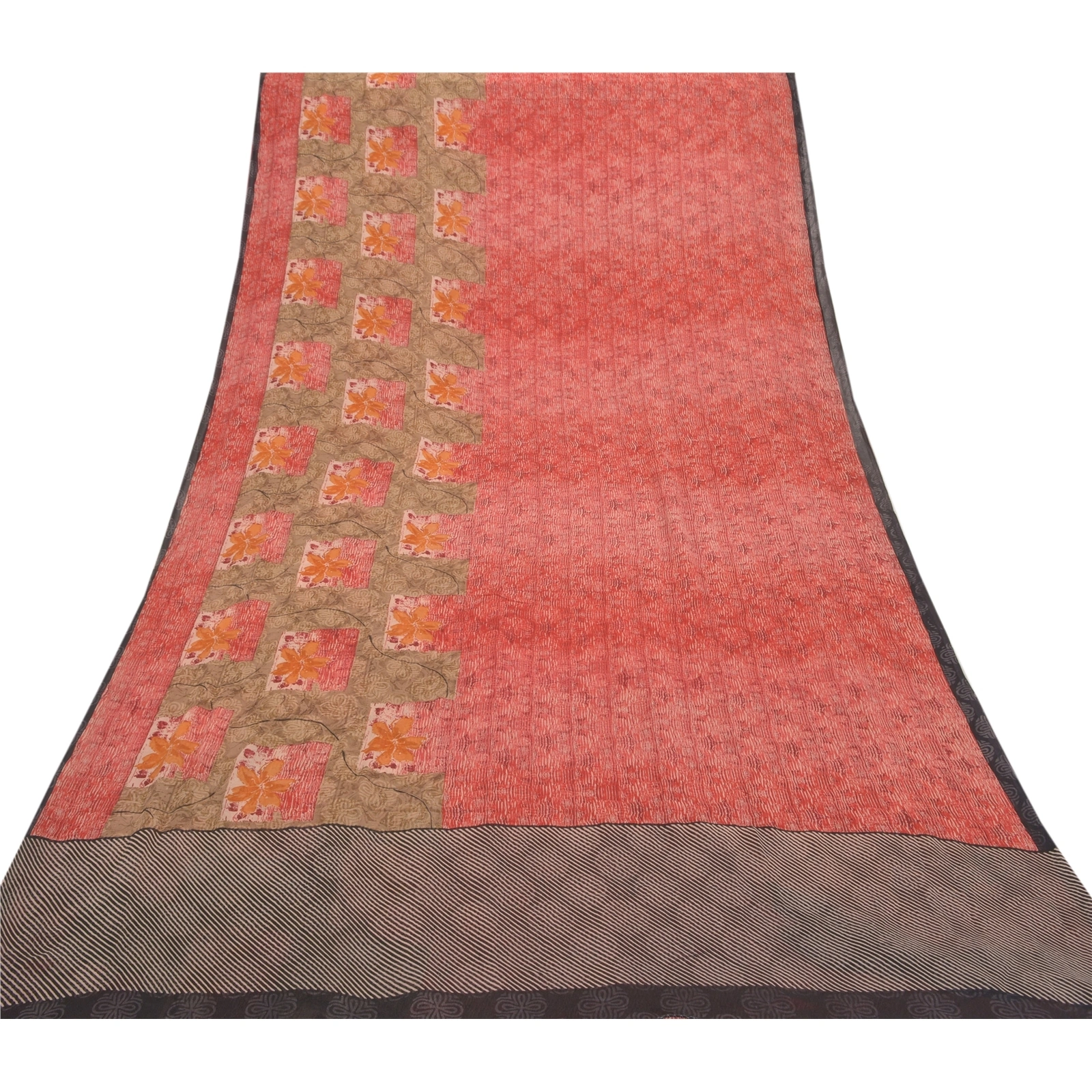 Sanskriti Vintage Red Sarees Pure Georgette Silk Printed Sari 5Yd Craft Fabric, PRG-8502-Red-Printed Floral Design-Pure Georgette Silk-8