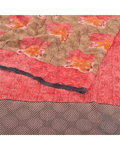 Sanskriti Vintage Red Sarees Pure Georgette Silk Printed Sari 5Yd Craft Fabric, PRG-8502-Red-Printed Floral Design-Pure Georgette Silk-9