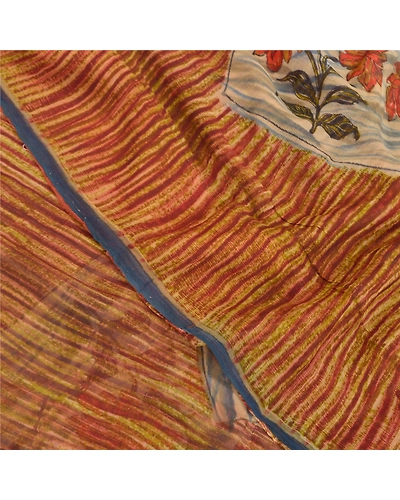Sanskriti Vintage Brown Sarees Pure Chiffon Silk Printed Sari 5Yd Craft Fabric, PRG-8565-Brown-Printed Floral Design-Pure Chiffon Silk-1