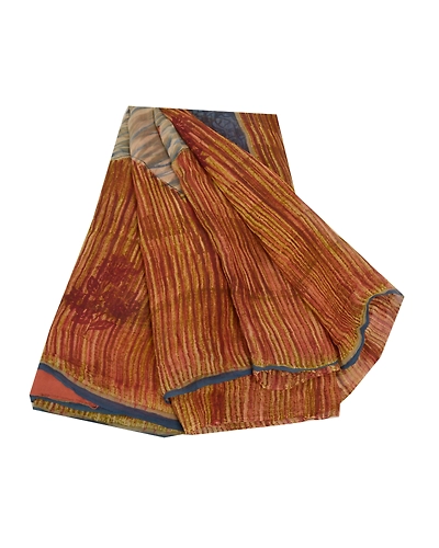 Sanskriti Vintage Brown Sarees Pure Chiffon Silk Printed Sari 5Yd Craft Fabric, PRG-8565-Brown-Printed Floral Design-Pure Chiffon Silk-2