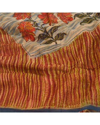 Sanskriti Vintage Brown Sarees Pure Chiffon Silk Printed Sari 5Yd Craft Fabric, PRG-8565-Brown-Printed Floral Design-Pure Chiffon Silk-6
