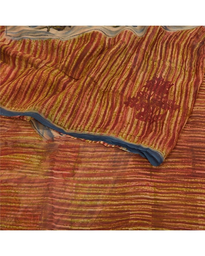 Sanskriti Vintage Brown Sarees Pure Chiffon Silk Printed Sari 5Yd Craft Fabric, PRG-8565-Brown-Printed Floral Design-Pure Chiffon Silk-9