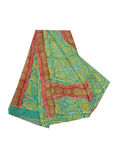 Sanskriti Vintage Green Saree Blend Georgette Printed Sari 5 Yard Craft Fabric, PRG-8569-Green-Printed Floral Design-Blend Georgette-2