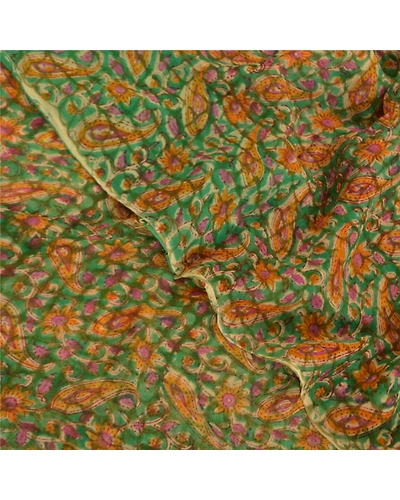 Sanskriti Vintage Green Sarees Blend Georgette Printed Sari Floral Craft Fabric, PRG-8581-Green-Printed Floral Design-Blend Georgette-1