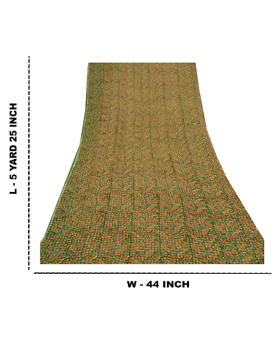 Sanskriti Vintage Green Sarees Blend Georgette Printed Sari Floral Craft Fabric, PRG-8581-Green-Printed Floral Design-Blend Georgette-3