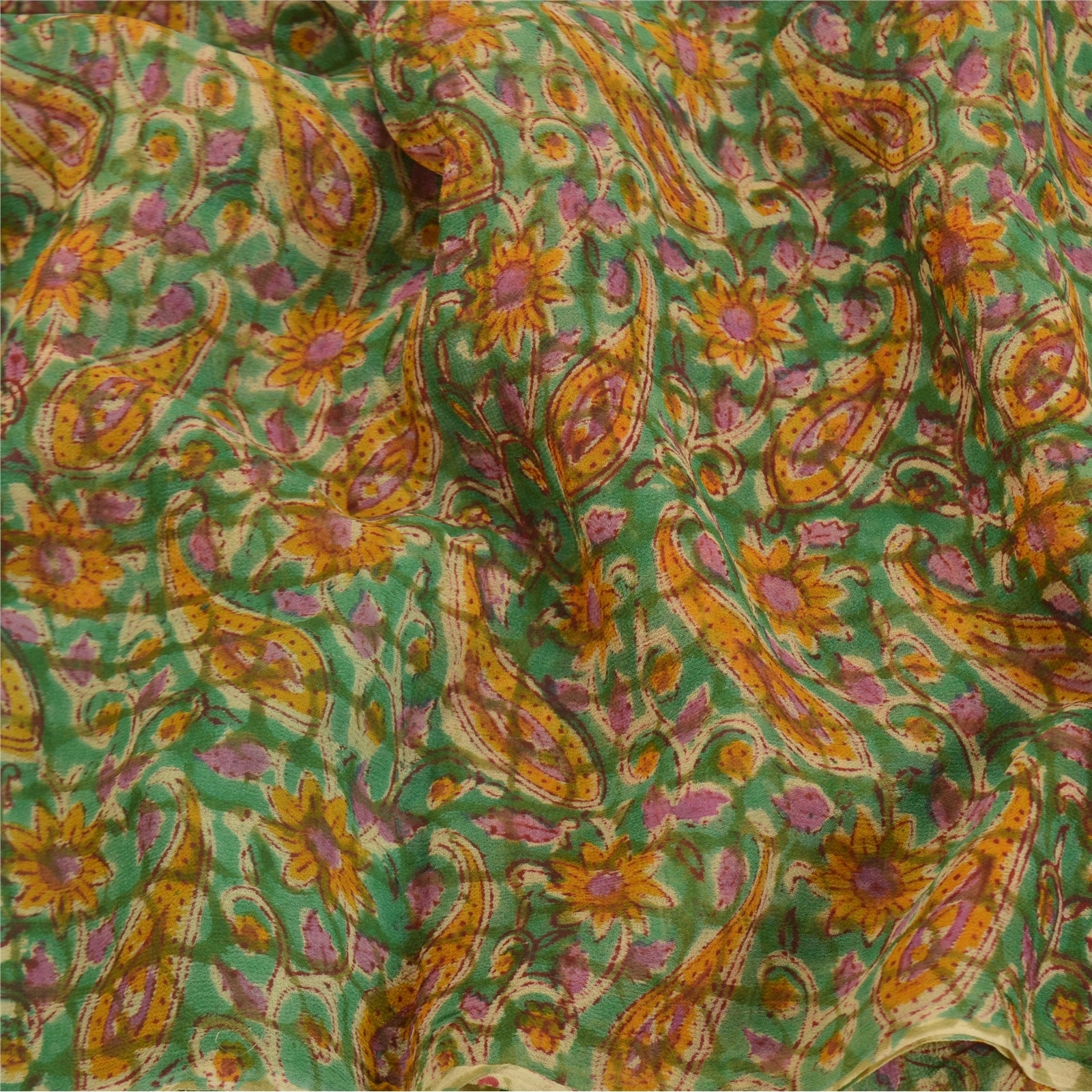 Sanskriti Vintage Green Sarees Blend Georgette Printed Sari Floral Craft Fabric, PRG-8581-Green-Printed Floral Design-Blend Georgette-6