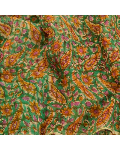 Sanskriti Vintage Green Sarees Blend Georgette Printed Sari Floral Craft Fabric, PRG-8581-Green-Printed Floral Design-Blend Georgette-6