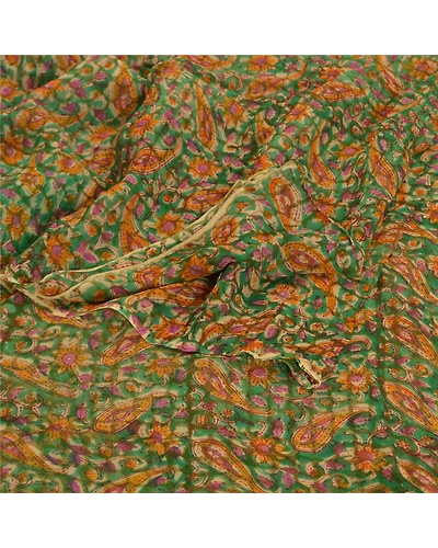 Sanskriti Vintage Green Sarees Blend Georgette Printed Sari Floral Craft Fabric, PRG-8581-Green-Printed Floral Design-Blend Georgette-7