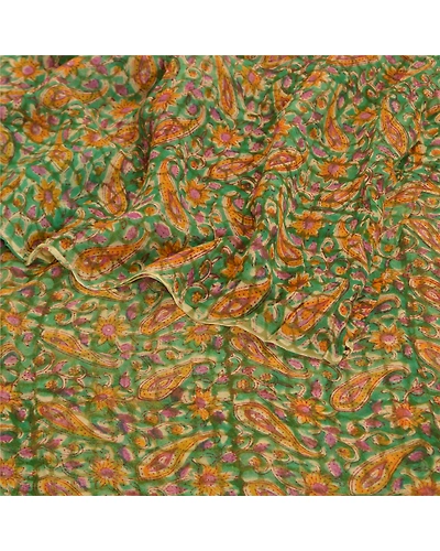 Sanskriti Vintage Green Sarees Blend Georgette Printed Sari Floral Craft Fabric, PRG-8581-Green-Printed Floral Design-Blend Georgette-9
