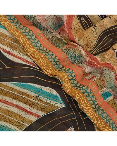 Sanskriti Vintage Saree Blend Georgette Printed Painted Sari Craft Fabric, PRG-8612-Multi-Printed Floral Design-Blend Georgette-1