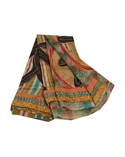 Sanskriti Vintage Saree Blend Georgette Printed Painted Sari Craft Fabric, PRG-8612-Multi-Printed Floral Design-Blend Georgette-2