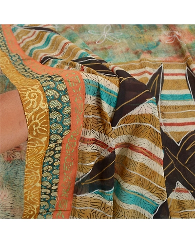 Sanskriti Vintage Saree Blend Georgette Printed Painted Sari Craft Fabric, PRG-8612-Multi-Printed Floral Design-Blend Georgette-4