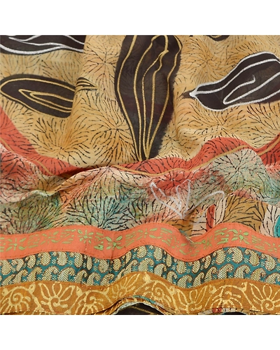 Sanskriti Vintage Saree Blend Georgette Printed Painted Sari Craft Fabric, PRG-8612-Multi-Printed Floral Design-Blend Georgette-6