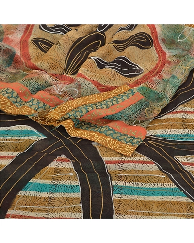 Sanskriti Vintage Saree Blend Georgette Printed Painted Sari Craft Fabric, PRG-8612-Multi-Printed Floral Design-Blend Georgette-7