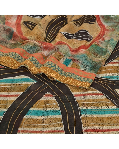 Sanskriti Vintage Saree Blend Georgette Printed Painted Sari Craft Fabric, PRG-8612-Multi-Printed Floral Design-Blend Georgette-9