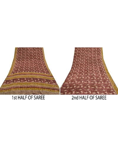 Sanskriti Vintage Purple Sarees Pure Georgette Silk Printed Sari Craft Fabric, PRG-8628-Purple-Printed Floral Design-Pure Georgette Silk-5