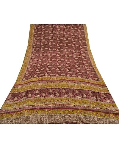 Sanskriti Vintage Purple Sarees Pure Georgette Silk Printed Sari Craft Fabric, PRG-8628-Purple-Printed Floral Design-Pure Georgette Silk-8