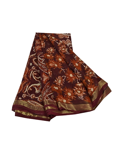 Sanskriti Vintage Purple Saree Blend Georgette Printed Sparkle Sari Craft Fabric, PRG-8643-Purple-Printed Floral Design-Blend Georgette-2