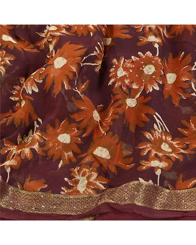 Sanskriti Vintage Purple Saree Blend Georgette Printed Sparkle Sari Craft Fabric, PRG-8643-Purple-Printed Floral Design-Blend Georgette-6